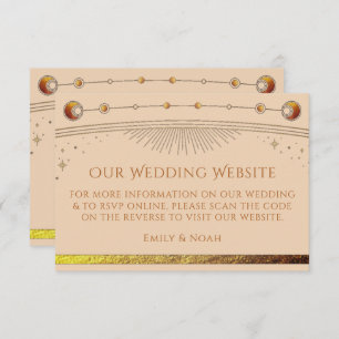 Cartão De Informações Código QR do Site de Casamento de Champagne Celest