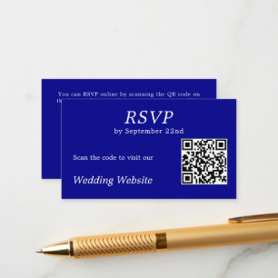 Cartão De Informações Código QR do Site de Casamento de RSVP Azul Modern