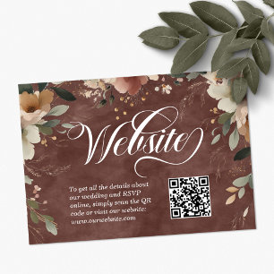 Cartão De Informações Código QR do Site de Casamento Elegance Garnet