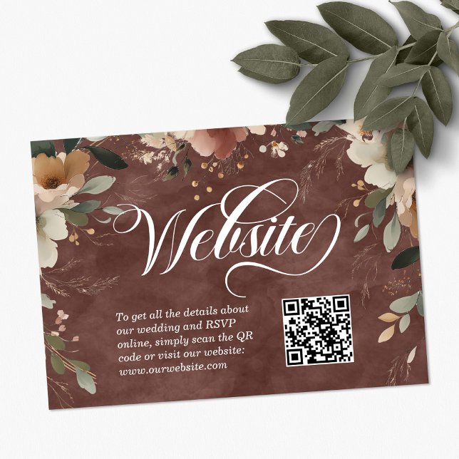 Cartão De Informações Código QR do Site de Casamento Elegance Garnet (Scan, RSVP, celebrate—our QR code cards elegantly connect guests to your wedding details.)