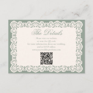 Cartão De Informações Código QR do Site de Casamento em Renda Sage Verde