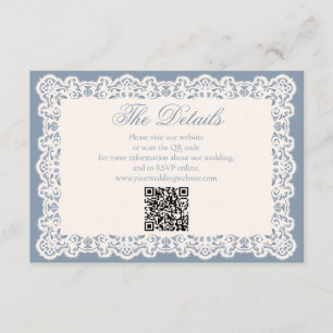 Cartão De Informações Código QR do Site de Casamento em Renda Vintage Az