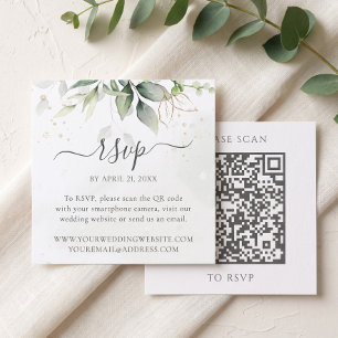 Cartão De Informações Código QR do Site de Casamento Eucalyptus RSVP