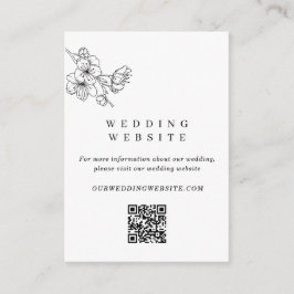 Cartão De Informações Código QR do Site de Casamento Floral Preto e Bran