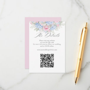 Cartão De Informações Código QR do Site de Casamento Floral Rosa Hydrang