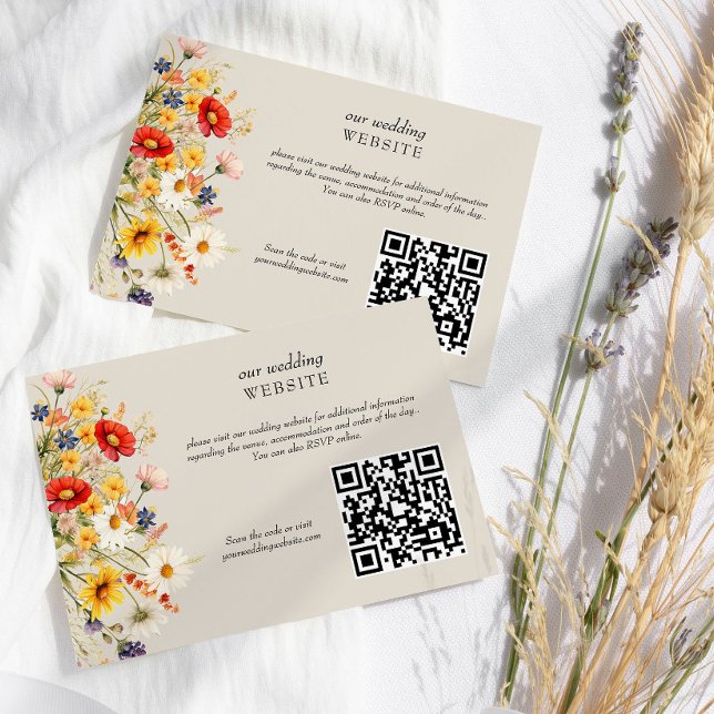 Cartão De Informações Código QR do Site de Casamento Floral Rustic Wildf (Wedding Website QR Code enclosure card from Rustic Wildflower Wedding Collection by Darling & May)