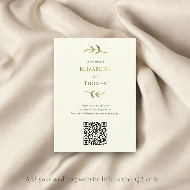 Cartão De Informações Código qr do site de casamento moderno tradicional (wedding website qr code template , easy to customize , luxury ivory and gold wedding)