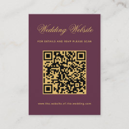 Cartão De Informações Código QR do Site de Casamento Plum Gold na Cor do