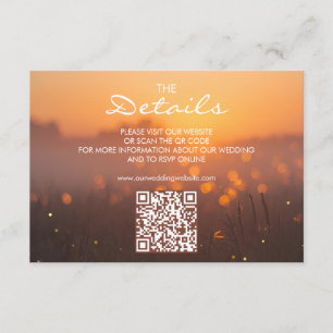 Cartão De Informações Código QR do Site de Casamento Rústico ao Pôr do S
