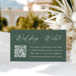 Cartão De Informações Código QR do Site de Casamento Verde com Caligrafi