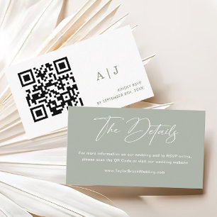 Cartão De Informações Código Qr do Site de Casamento Verde da Elegante S