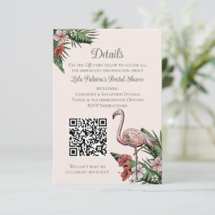 Cartão De Informações Código QR do Site de Chá de Noiva Blush Flamingo