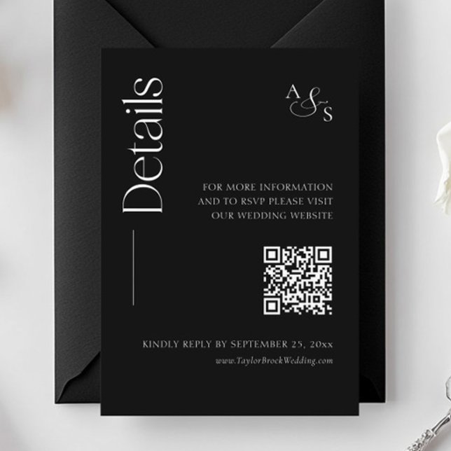 Cartão De Informações Código QR do Site de Detalhes do Casamento Monogra (Criador carregado)