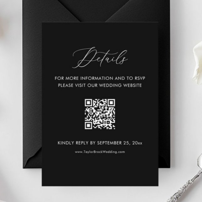 Cartão De Informações Código Qr do Site de Detalhes do Casamento Preto (Criador carregado)