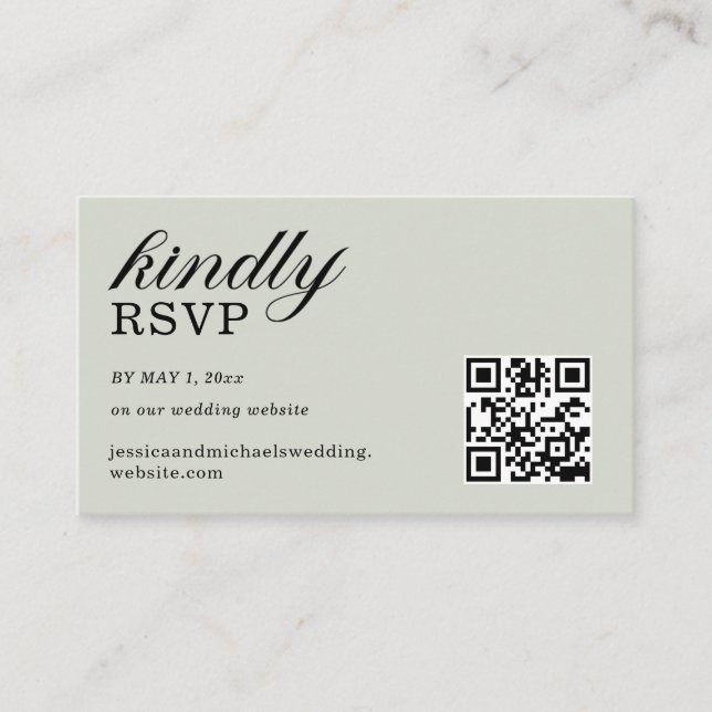 Cartão De Informações Código QR do site de RSVP em verde sage elegante (Frente)