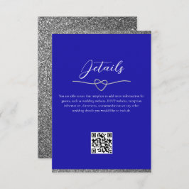 Cartão De Informações Código QR dos Detalhes do Casamento Azul Real