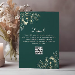 Cartão De Informações Código QR dos Detalhes do Casamento Verde Emerald