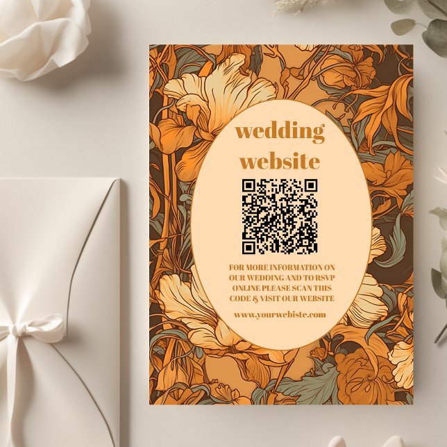 Cartão De Informações código qr Dourado Arte Floral Nouveau Casamento (Criador carregado)