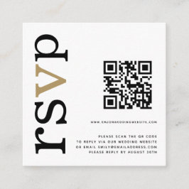 Cartão De Informações Código QR Dourado Texto Preto Branco Casamento Onl