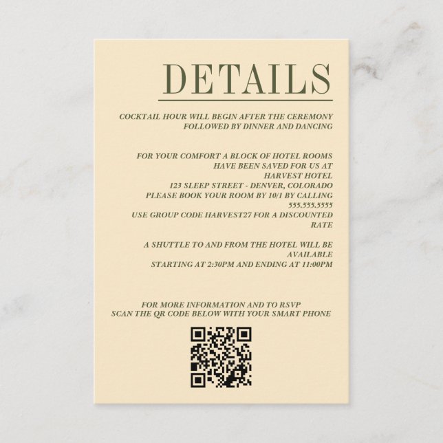 Cartão De Informações Código QR e detalhes do Casal do Descanhão Externo (Frente)