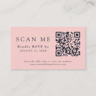 Cartão De Informações Código QR e RSVP Azul do Sítio de Casamento Rosa e