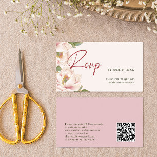 Cartão De Informações Código QR e RSVP de Casamento Cor-de-Rosa Blush do