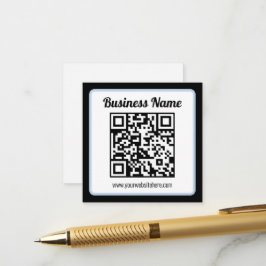 Cartão De Informações Código QR e texto editáveis com borda azul clara