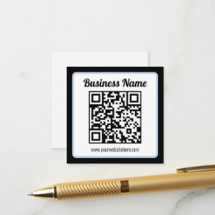 Cartão De Informações Código QR e texto editáveis com borda azul clara