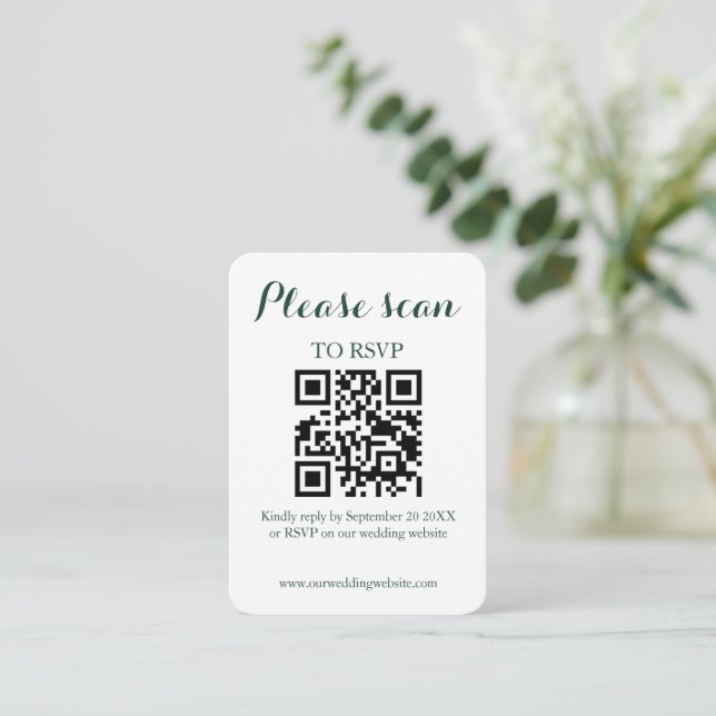 Cartão De Informações Código QR Elegante Moderno e Casamento RSVP (Em pé/Frente)