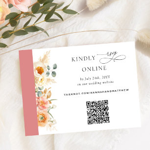 Cartão De Informações Código QR Elegante para RSVP Casamento Rosa e Cora