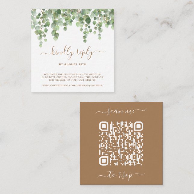 Cartão De Informações Código QR Eucalyptus Greenery Website de Casamento (Frente/Verso)