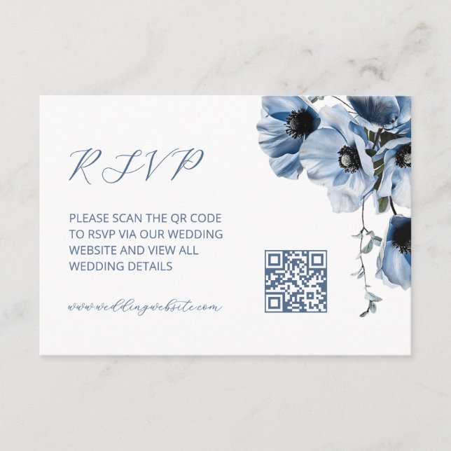 Cartão De Informações Código QR |  Floral Azul (Frente)