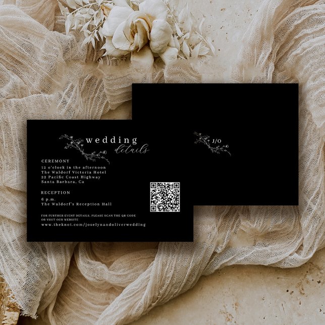 Cartão De Informações Código QR Floral Branco com Esquema no Casamento N (Criador carregado)