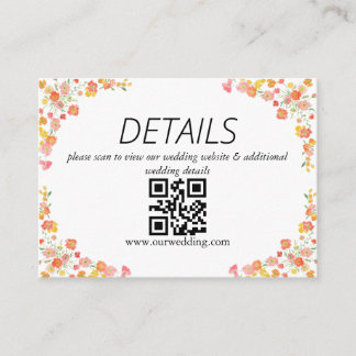 Cartão De Informações Código QR Floral de Verão Rosa e Laranja para Casa