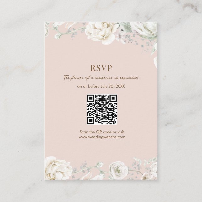 Cartão De Informações Código QR Floral Jardim Rosa para RSVP de Casament (Frente)