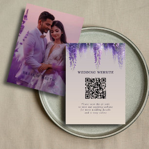 Cartão De Informações Código QR Floral Roxo Quimológico Foto Casamento