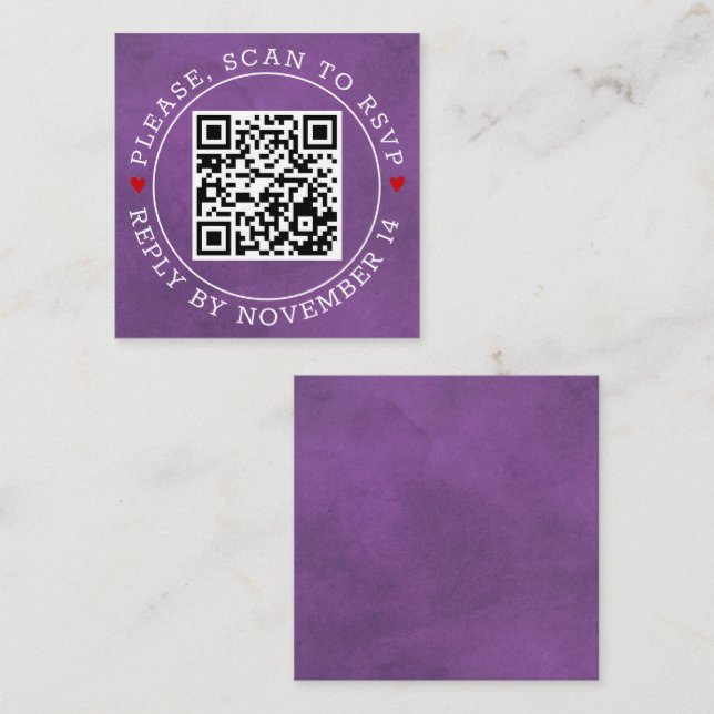 Cartão De Informações Código QR fronteira RSVP, casamento roxo manchado (Frente/Verso)