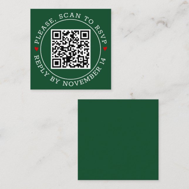 Cartão De Informações Código QR fronteira RSVP, casamento verde esmerald (Frente/Verso)
