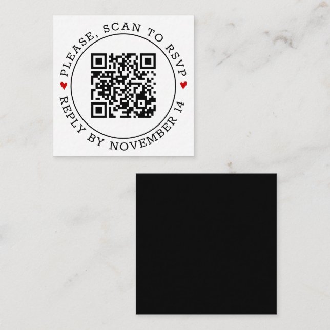 Cartão De Informações Código QR: fronteira RSVP e casamento branco preto (Frente/Verso)