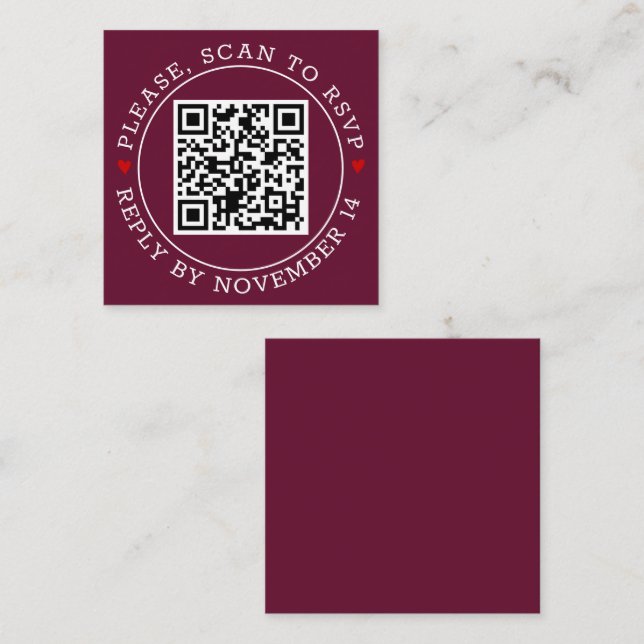 Cartão De Informações Código QR: Fronteira RSVP e casamento de burgundy (Frente/Verso)