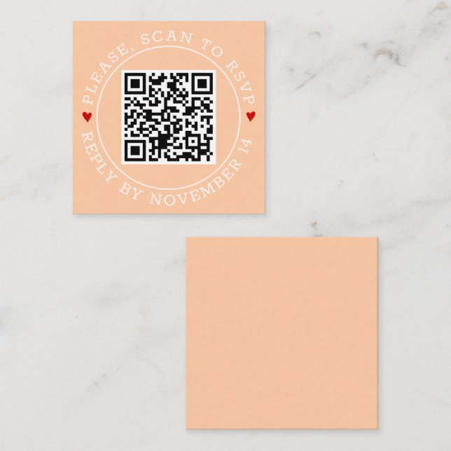 Cartão De Informações Código QR: fronteira RSVP e casamento de pêssego (Frente/Verso)