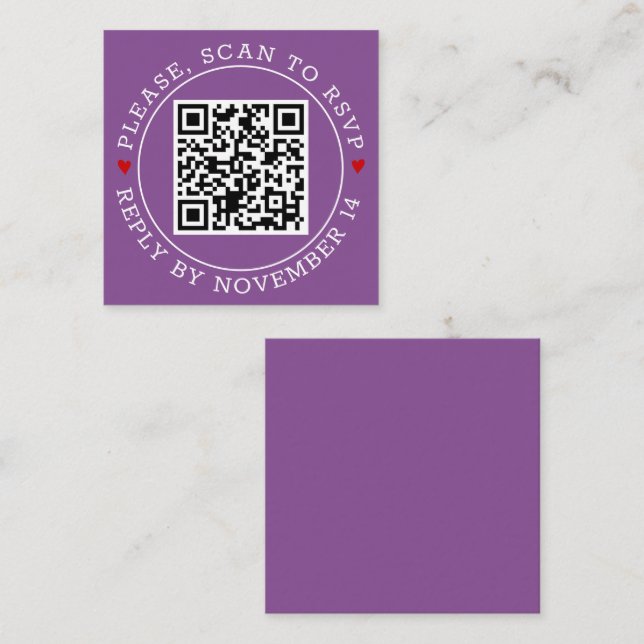 Cartão De Informações Código QR: fronteira RSVP e casamento roxo (Frente/Verso)