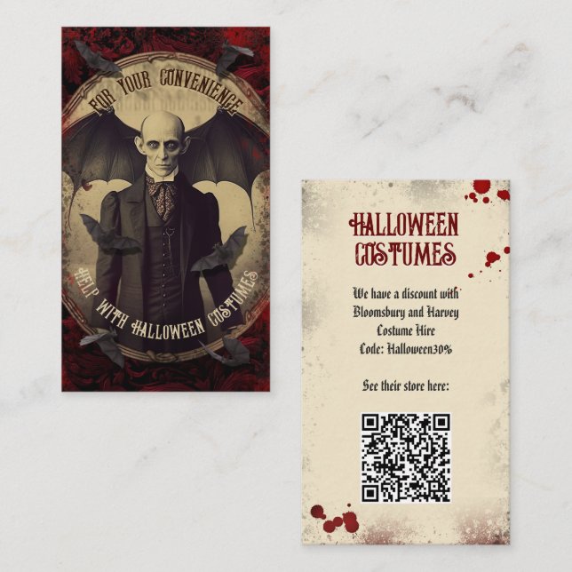Cartão De Informações Código QR Halloween Costume Site Creepy Nosferatu (Frente/Verso)