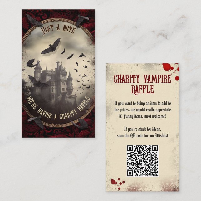 Cartão De Informações Código QR Halloween Raffle Haunted Dracula's Castl (Frente/Verso)