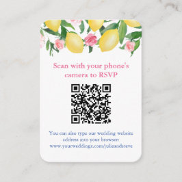 Cartão De Informações Código QR Limões Rosa e Branco RSVP Online