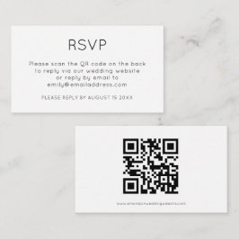 Cartão De Informações Código QR Minimalista Preto e Branco RSVP de Casam