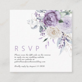 Cartão De Informações Código QR moderno Dusty Purple Floral Weding RSVP