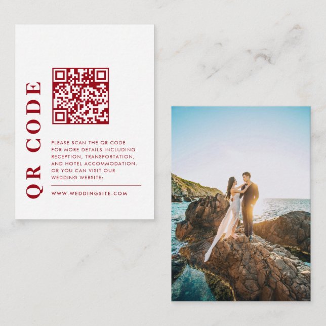 Cartão De Informações Código QR moderno - Foto dos detalhes de casamento (Frente/Verso)