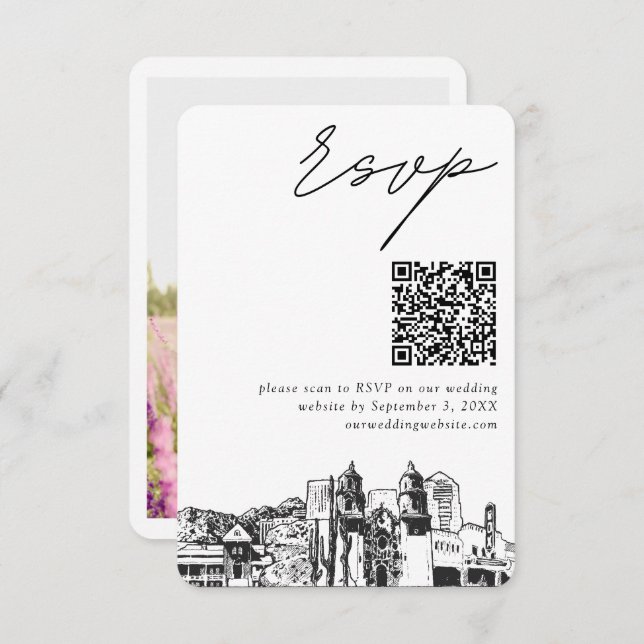 Cartão De Informações Código QR Moderno RSVP de Casamento de Tucson (Frente/Verso)