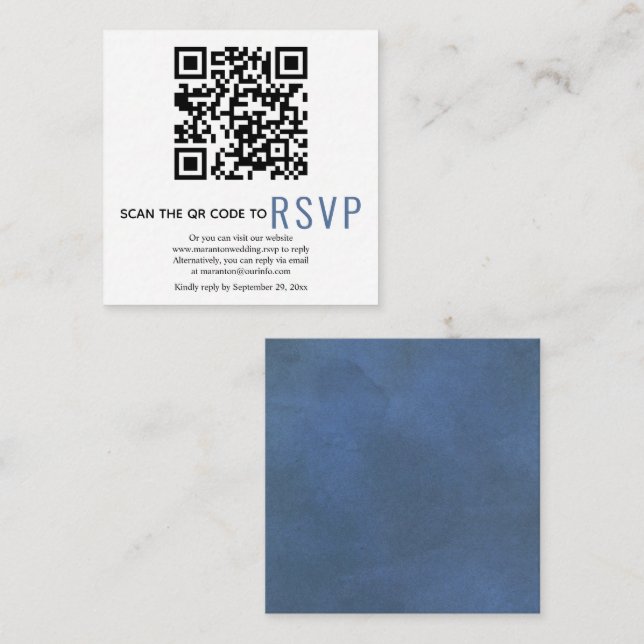 Cartão De Informações Código QR on-line RSVP Blue Enclosure Card (Frente/Verso)